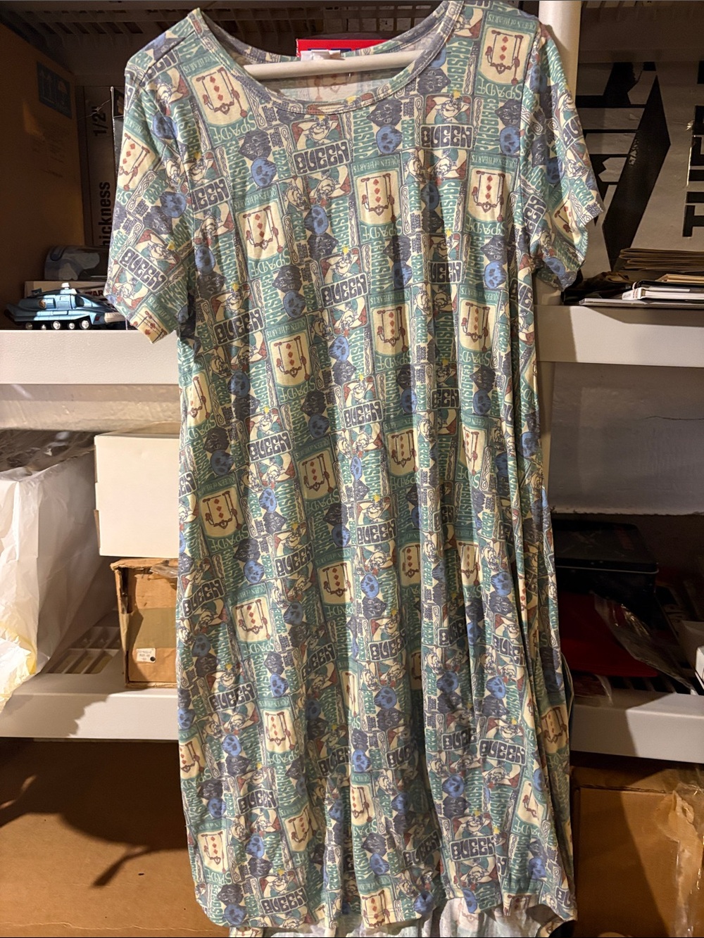 LuLaRoe Women's Short-Sleeve Floral & Tile Print Dress - Blue/Green Queen of ❤️s